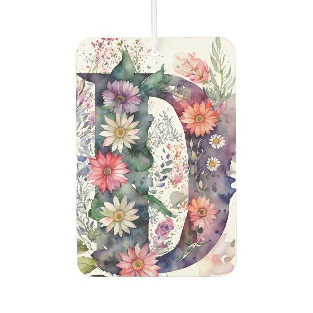Personalized Pretty Watercolor Flowers Monogram Air Freshener (Front)