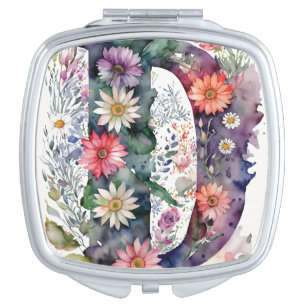 Personalized Pretty Watercolor Flowers Monogram Compact Mirror