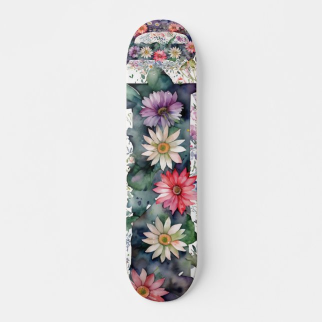 Personalized Pretty Watercolor Flowers Monogram D Skateboard (Front)