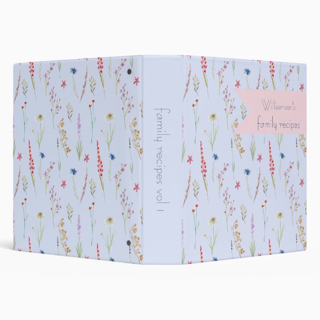 Personalized Pretty  watercolor Wildflower Meadow 3 Ring Binder (Background)