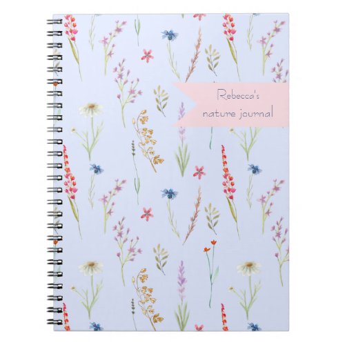 Personalized Pretty  watercolor Wildflower Meadow  Notebook