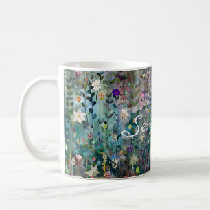 Personalized Pretty Whimsical Boho Wildflower Teal Coffee Mug
