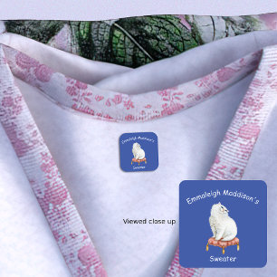 Personalized Pretty White Cat Sitting on Pillow Kids' Labels