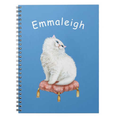 Personalized Pretty White Cat Sitting on Pillow Notebook