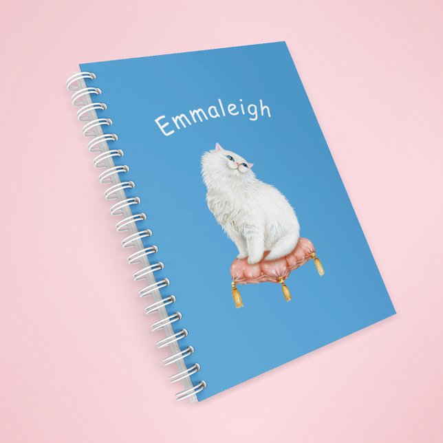 Personalized Pretty White Cat Sitting on Pillow Planner (Creator Uploaded)