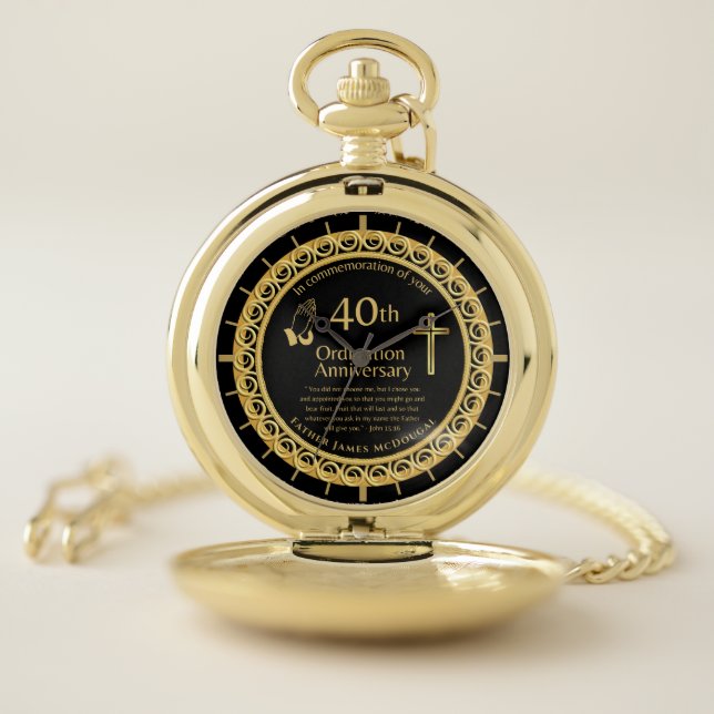 Personalized Priest 40th Anniversary Ordination Pocket Watch (Inside)