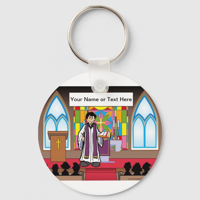 Personalized Priest - Male Cartoon  Keychain (Front)