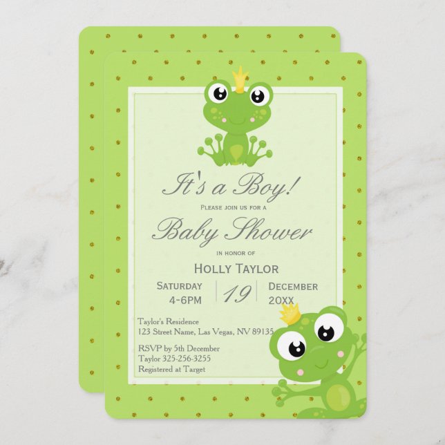 Personalized Prince Frog Baby Shower Invitation (Front/Back)