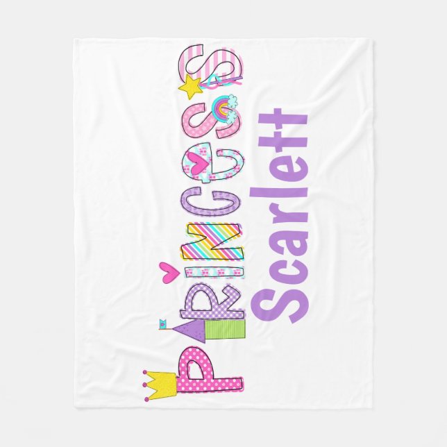 Personalized Princess Alphabet Crown Castle Wand  Fleece Blanket (Front)