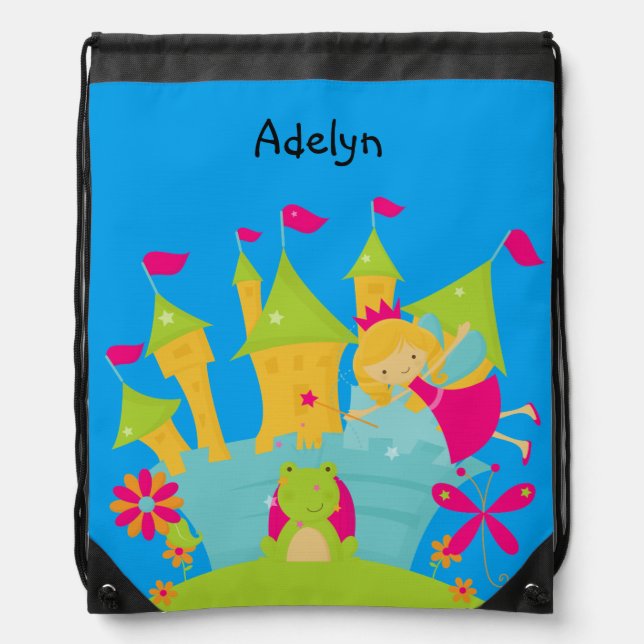 Personalized Princess and Castle Drawstring Bag (Front)