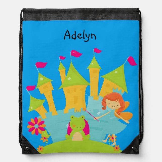 Personalized Princess and Castle Drawstring Bag (Front)