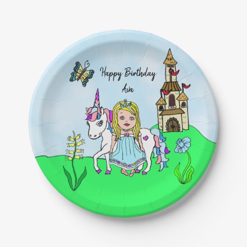 Personalized Princess and Unicorn Birthday Party Paper Plates