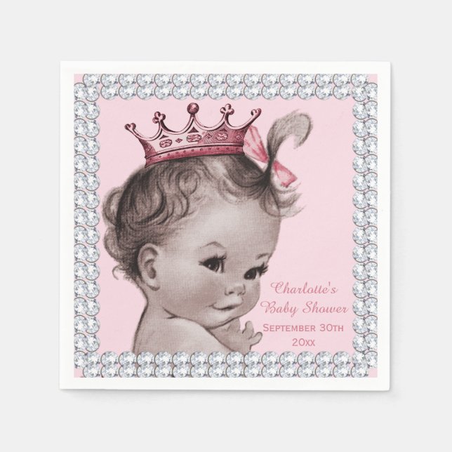 Personalized Princess Baby Shower Faux Diamonds Napkins (Front)