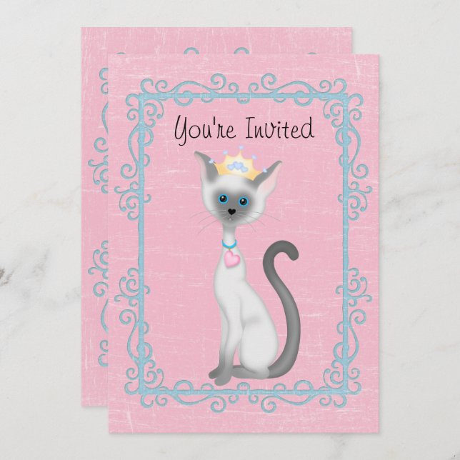 Personalized Princess Cat Pink Birthday Invitation (Front/Back)