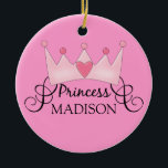 Personalized Princess Christmas Ornament<br><div class="desc">This super cute princess crown ornament makes a great holiday keepsake for your child, just change the template text and change the background colors if you want and you're all set! If you need help or have something else in mind, just click on the contact link above to send the...</div>