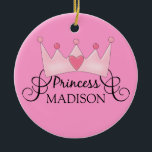 Personalized Princess Christmas Ornament<br><div class="desc">This super cute princess crown ornament makes a great holiday keepsake for your child, just change the template text and change the background colors if you want and you're all set! If you need help or have something else in mind, just click on the contact link above to send the...</div>