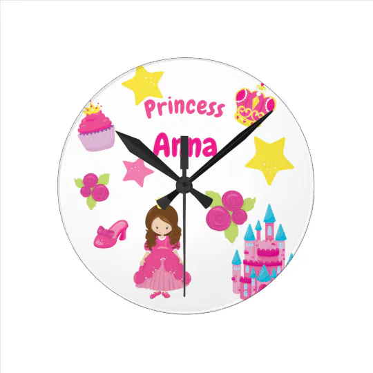 Personalised Girls Bedroom Clock PRINCESS Time Learn Cute Pink Gift KRC07 