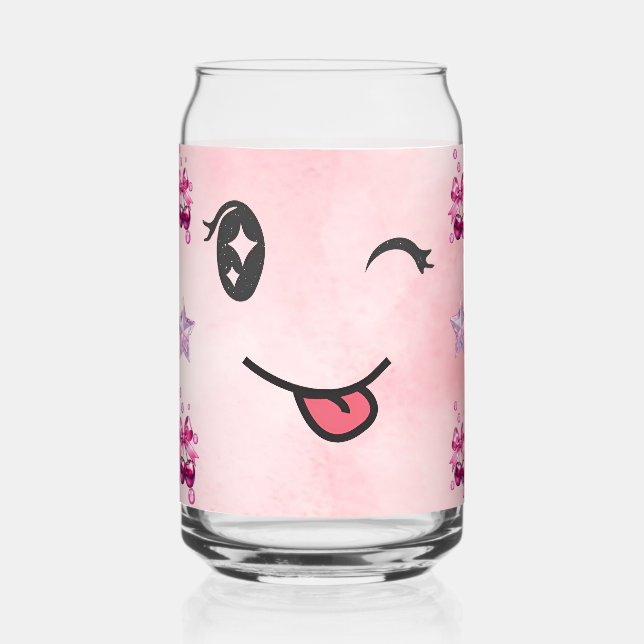 Personalized Princess Crown & Cute Wink Face Glass (Front)