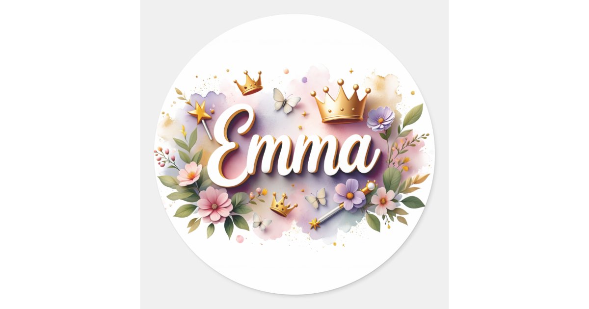 Personalized Princess Floral Emma Stickers | Zazzle