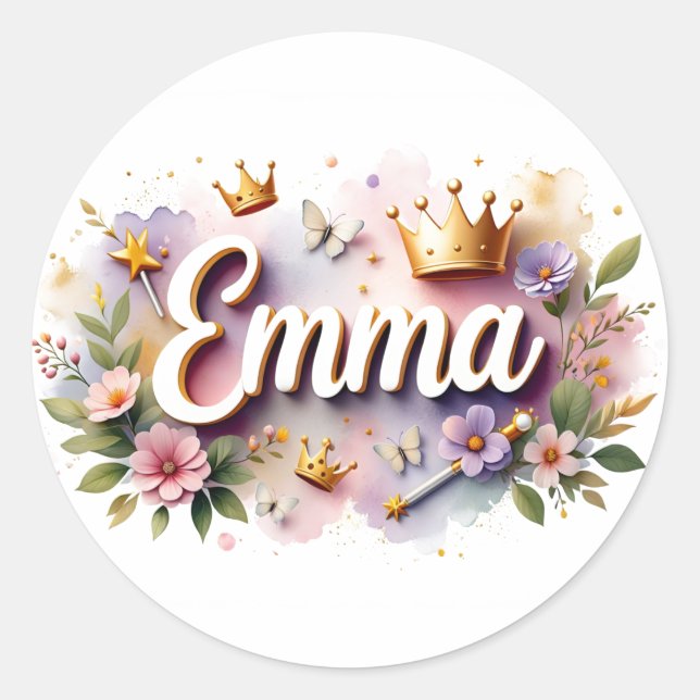 Personalized  Princess Floral Emma Stickers  (Front)
