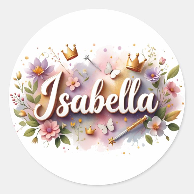 Personalized  Princess Floral Isabella Stickers  (Front)