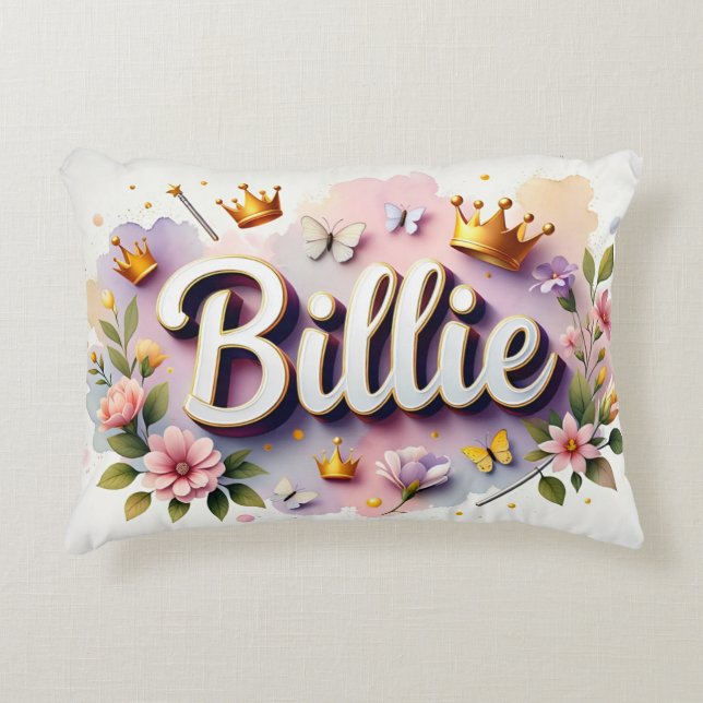 Personalized  Princess Floral Name  Accent Pillow (Front)
