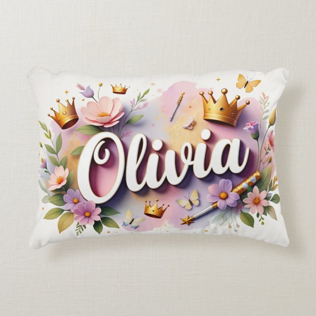 Personalized  Princess Floral Name  Accent Pillow (Front)