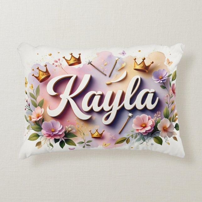 Personalized  Princess Floral Name  Accent Pillow (Front)