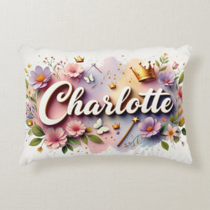 Personalized  Princess Floral Name  Accent Pillow
