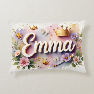 Personalized Princess Floral Name Accent Pillow