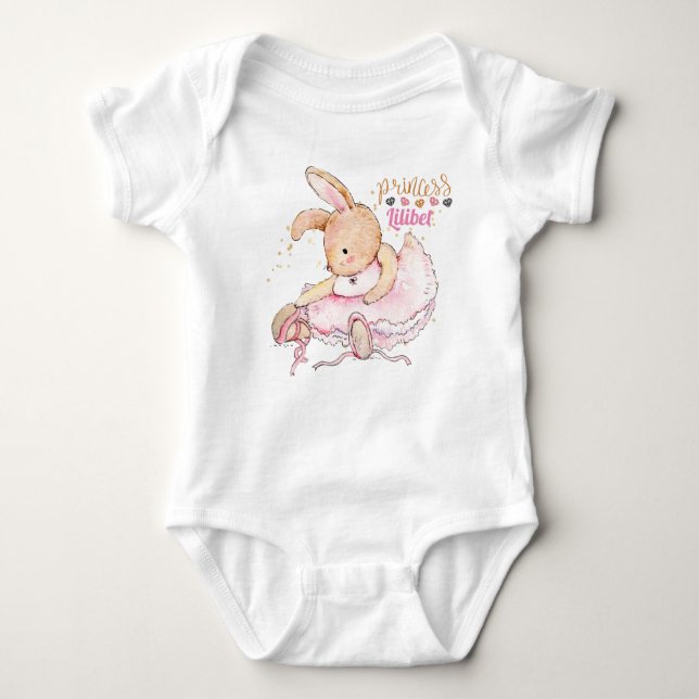 Personalized Princess Lilibet Ballerina Rabbit Baby Bodysuit (Front)