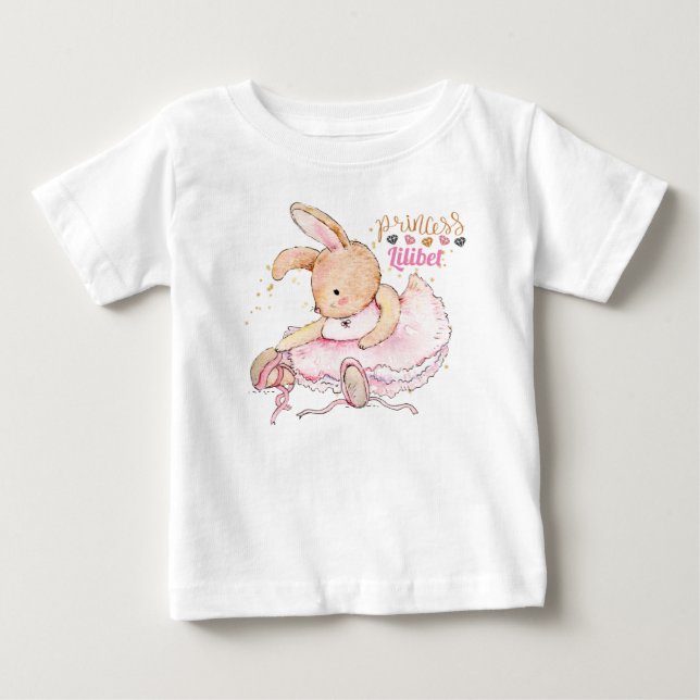 Personalized Princess Lilibet Ballerina Rabbit Baby T-Shirt (Front)