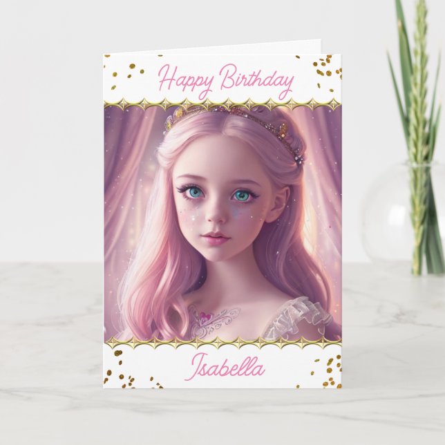 Personalized Princess Little Girl's Birthday Card (Front)