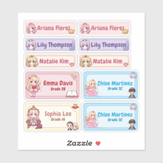 Personalized Princess Name Labels – Pastel Kawaii (Sheet)