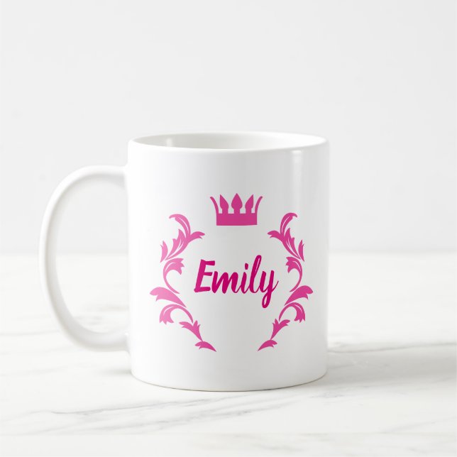 Personalized princess pink crown custom name Mug (Left)