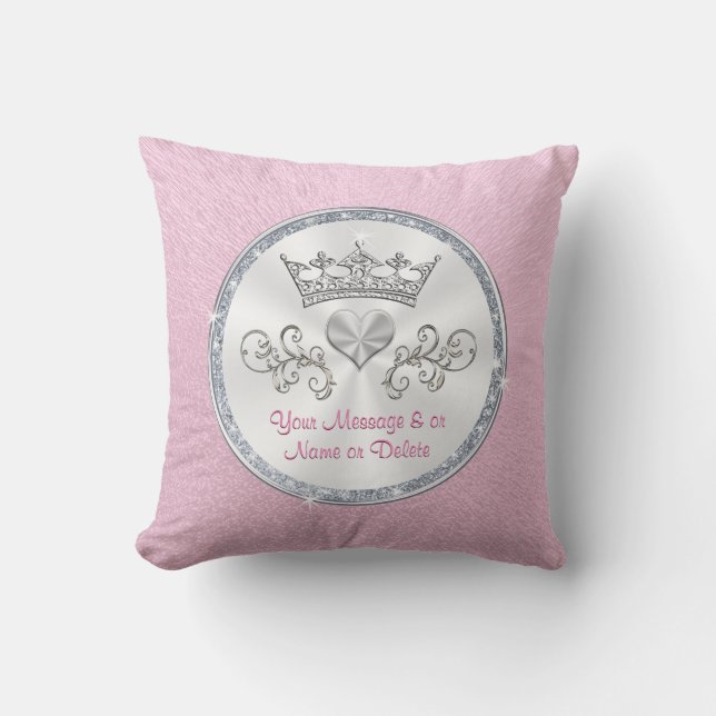 Personalized Princess Tiara Pink Pillow for Girls (Front)