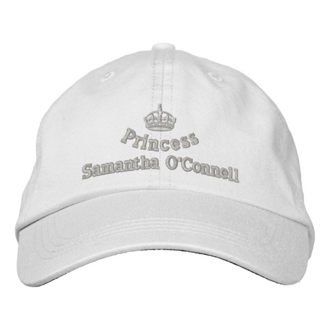 Personalized princess with royal crown embroidered baseball hat (Front)