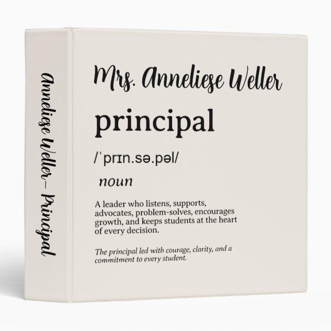 Personalized Principal Definition 3 Ring Binder (Front/Spine)