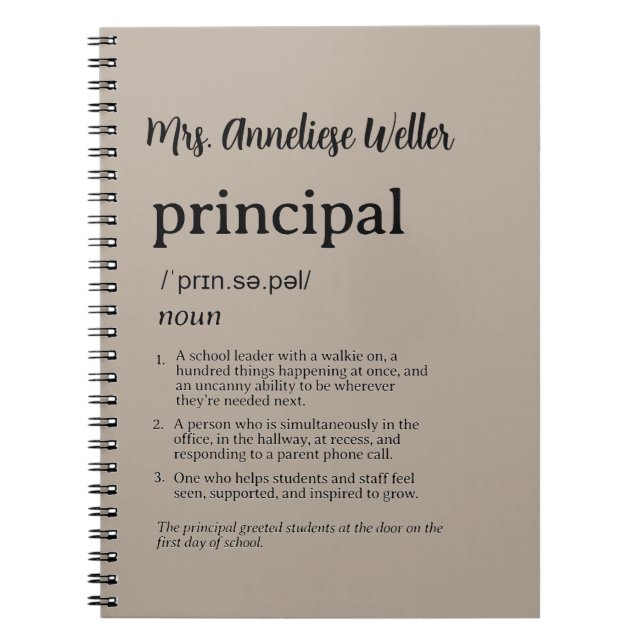 Personalized Principal Funny Definition Notebook (Front)