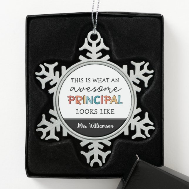 Personalized Principal Funny School Principal Snowflake Pewter Christmas Ornament (Box)