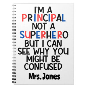 Personalized Principal red blue black Superhero Notebook
