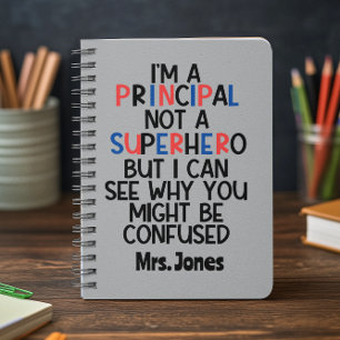 Personalized Principal red blue black Superhero Notebook