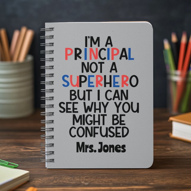 Personalized Principal red blue black Superhero Notebook (Creator Uploaded)