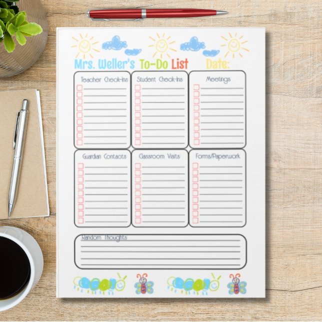 Personalized Principal To-Do List Elementary theme Notepad (Fully customizable Principal Daily To-Do List )