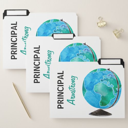 Personalized Principal Watercolor World Globe File Folder