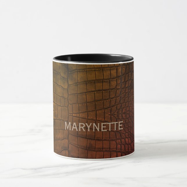 Personalized Printed Faux Brown Alligator Texture Mug (Center)