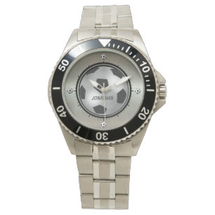 Personalized Printed metallic silver soccer ball Watch