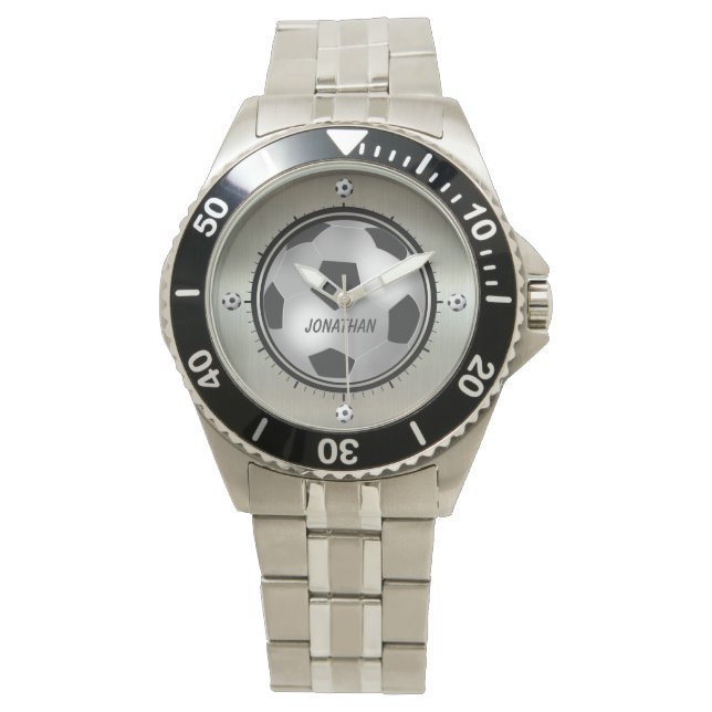 Personalized Printed metallic silver soccer ball Watch (Front)