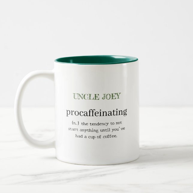 Personalized Procaffeinating Green Two-Tone Coffee Mug (Left)