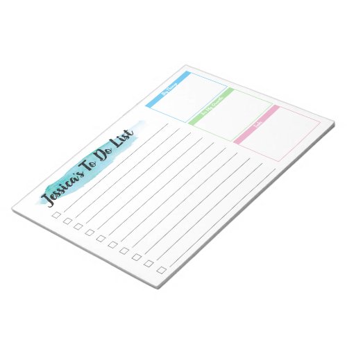 Personalized Productivity To do list  watercolor Notepad